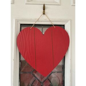 Red Wood Hanging Heart Valentines Day Sign DIY Home Decor